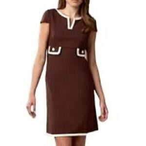 Lilly Pulitzer‎ Clearly Knit Mod Retro 60's Style Brown White Trim Dress Sz 10